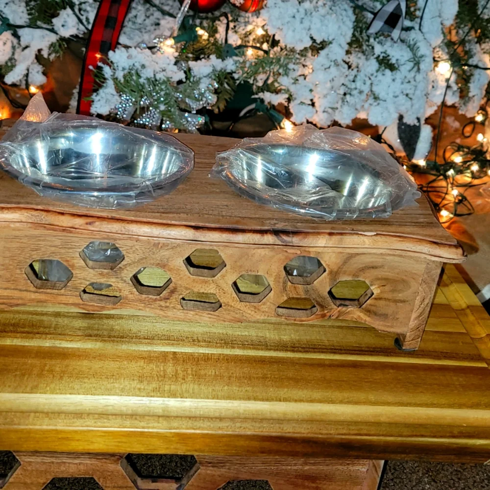 DAPPER DOG BOWLS STSND WOOD